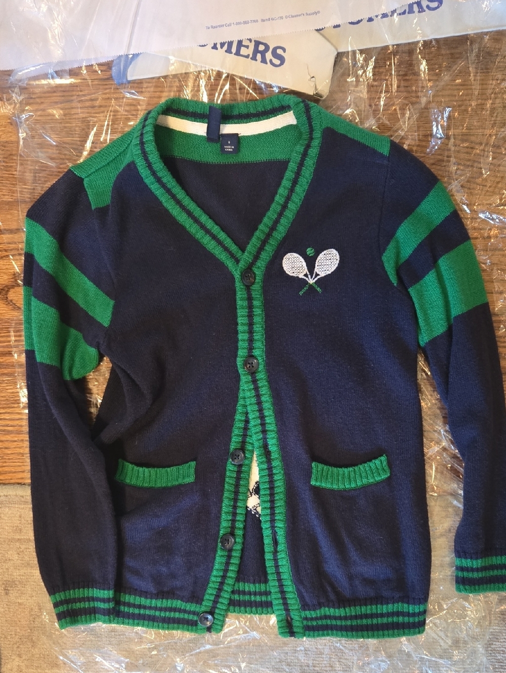 Janie and Jack Navy and Green Striped Knit Tennis Sweater 6